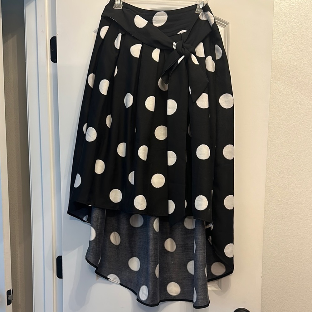 Black and White High-Low A-Line Midi Skirt